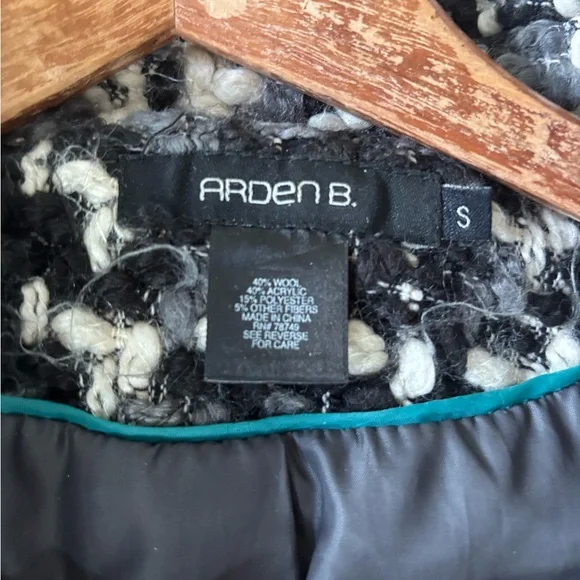 Arden B Black and White Pea Coat with Belt - Picture 3 of 3